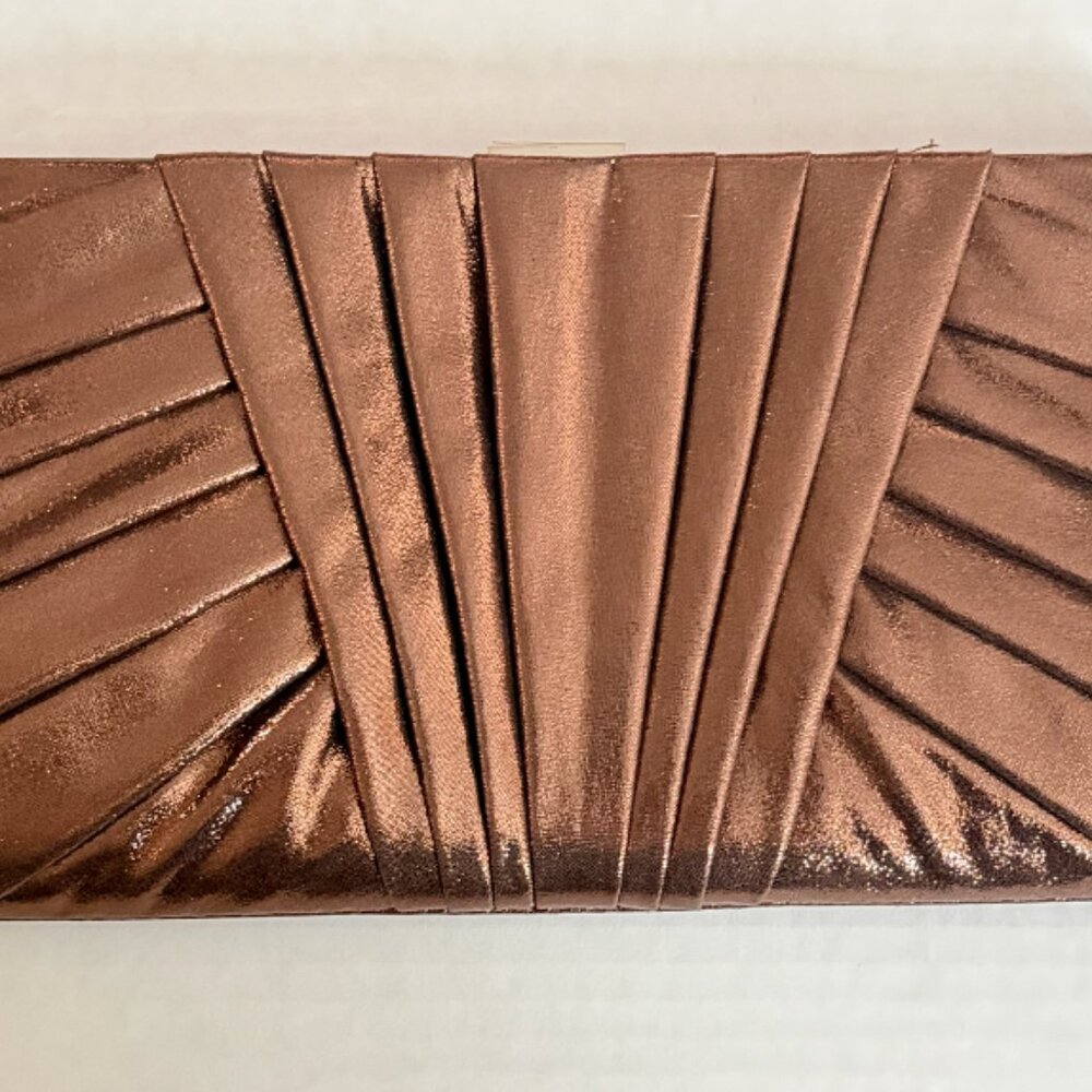Bronze Pleated Evening Clutch (clasp closure, 2 strap options)